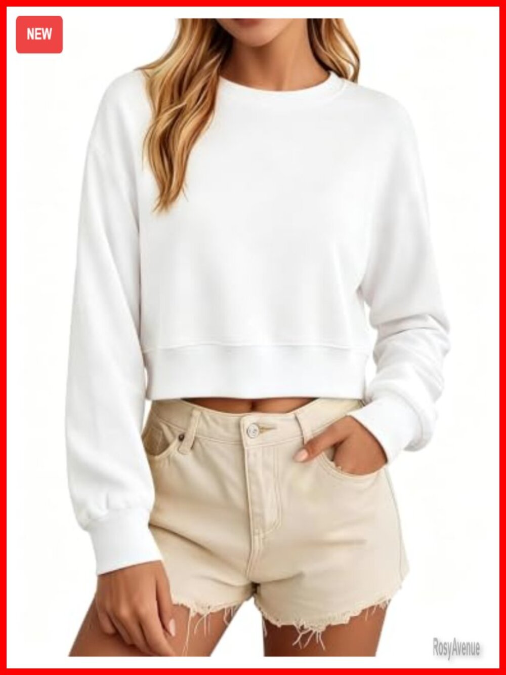 Cropped Crewneck Sweatshirt Oversized Cotton Blend Pullover